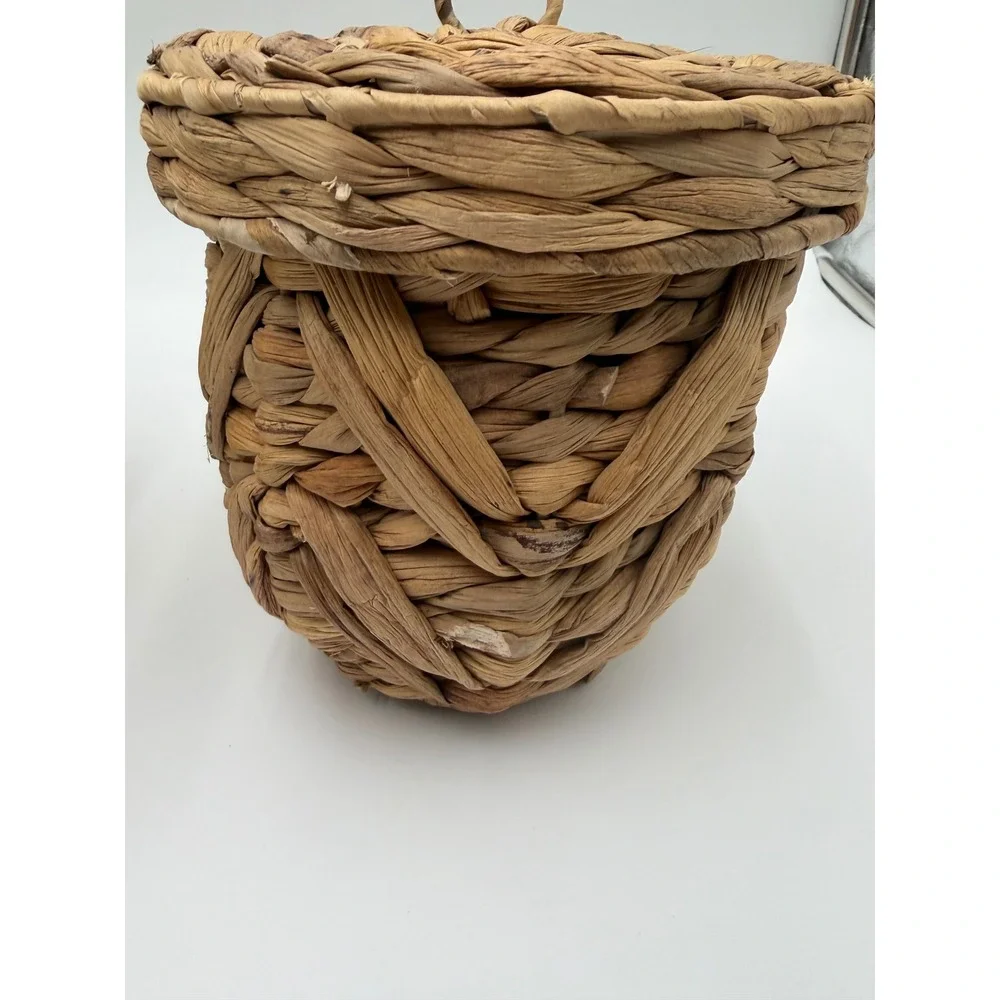 Set of 2 Woven Seagrass Baskets with Lids and Plastic Liners Natural Brown